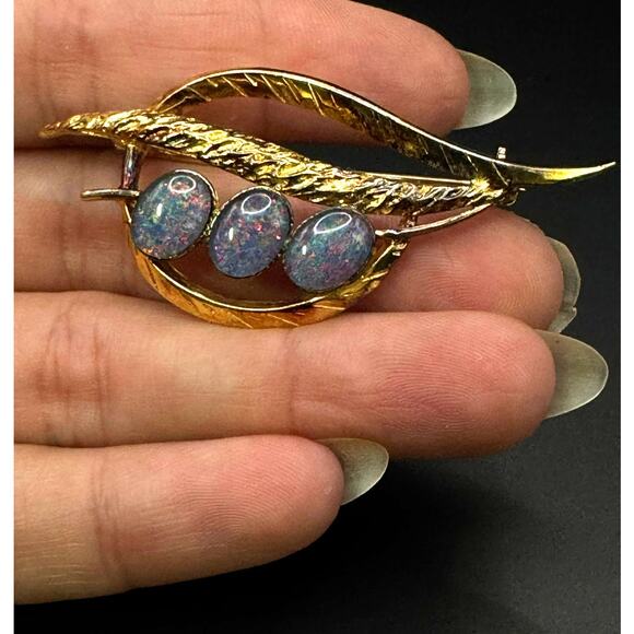 Vintage Triple Australian Opal Brooch Pendant Sterling Silver Gold-tone - Picture 5 of 5